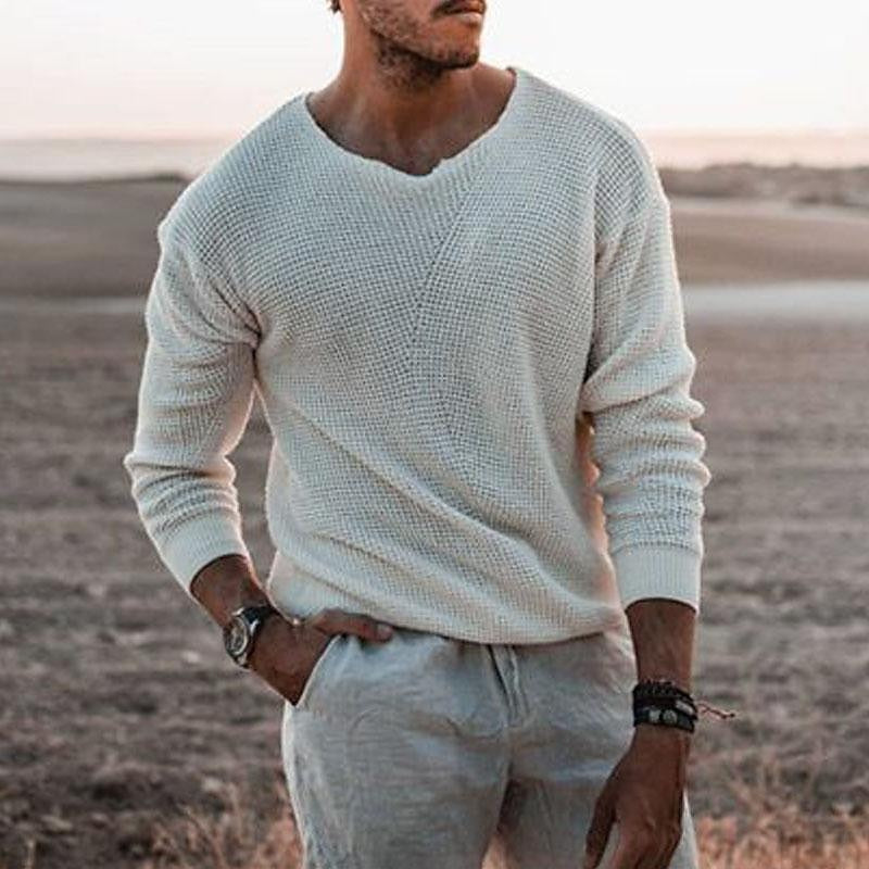 Henry Blackwell | Cream Waffle Knit Sweater for Men