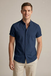 Julian Whitmore | Chemise à manches courtes en lin à col mao