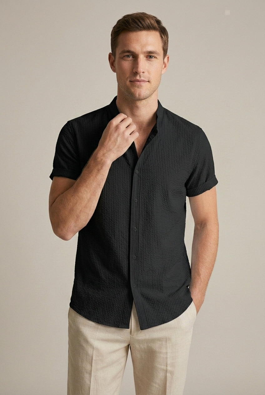 Julian Whitmore | Chemise à manches courtes en lin à col mao