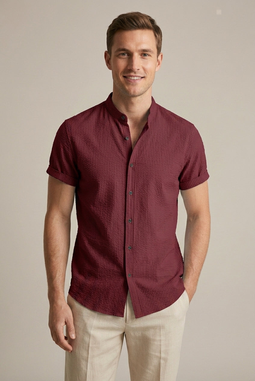 Julian Whitmore | Chemise à manches courtes en lin à col mao