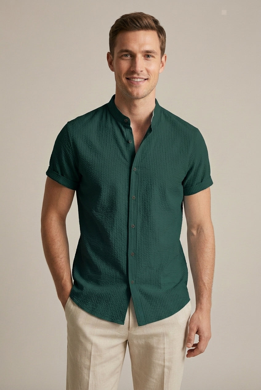 Julian Whitmore | Chemise à manches courtes en lin à col mao