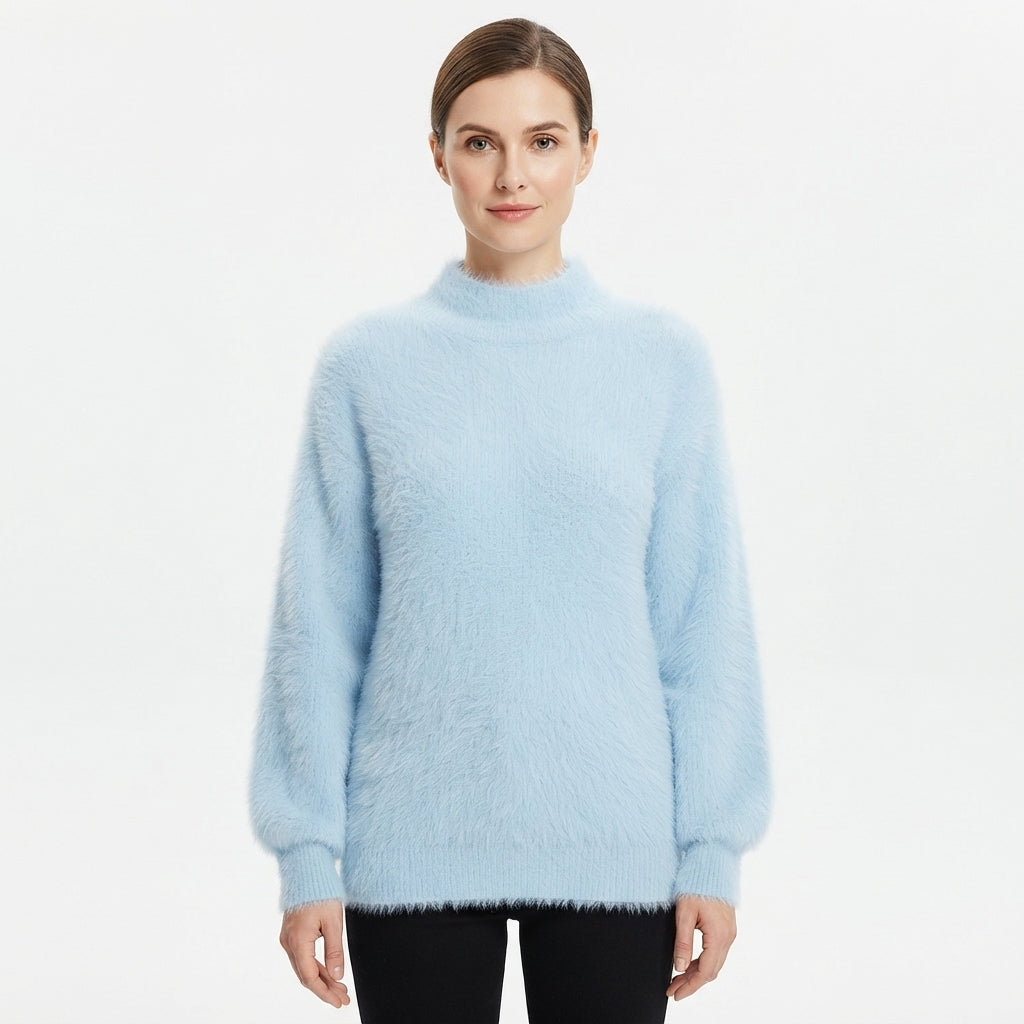 Verity Hall | Soft High-Neck Sweater in Pale Blue
