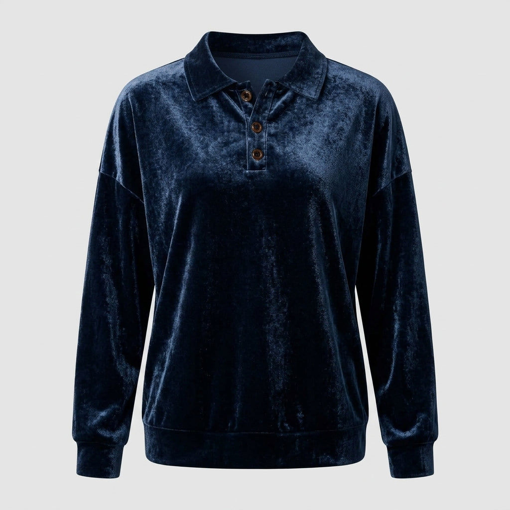 Victoria Cooper | Pink Velvet Long-Sleeve Polo Shirt