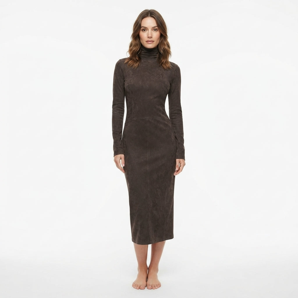 Victoria Williams | Suede High-Neck Midi Dress
