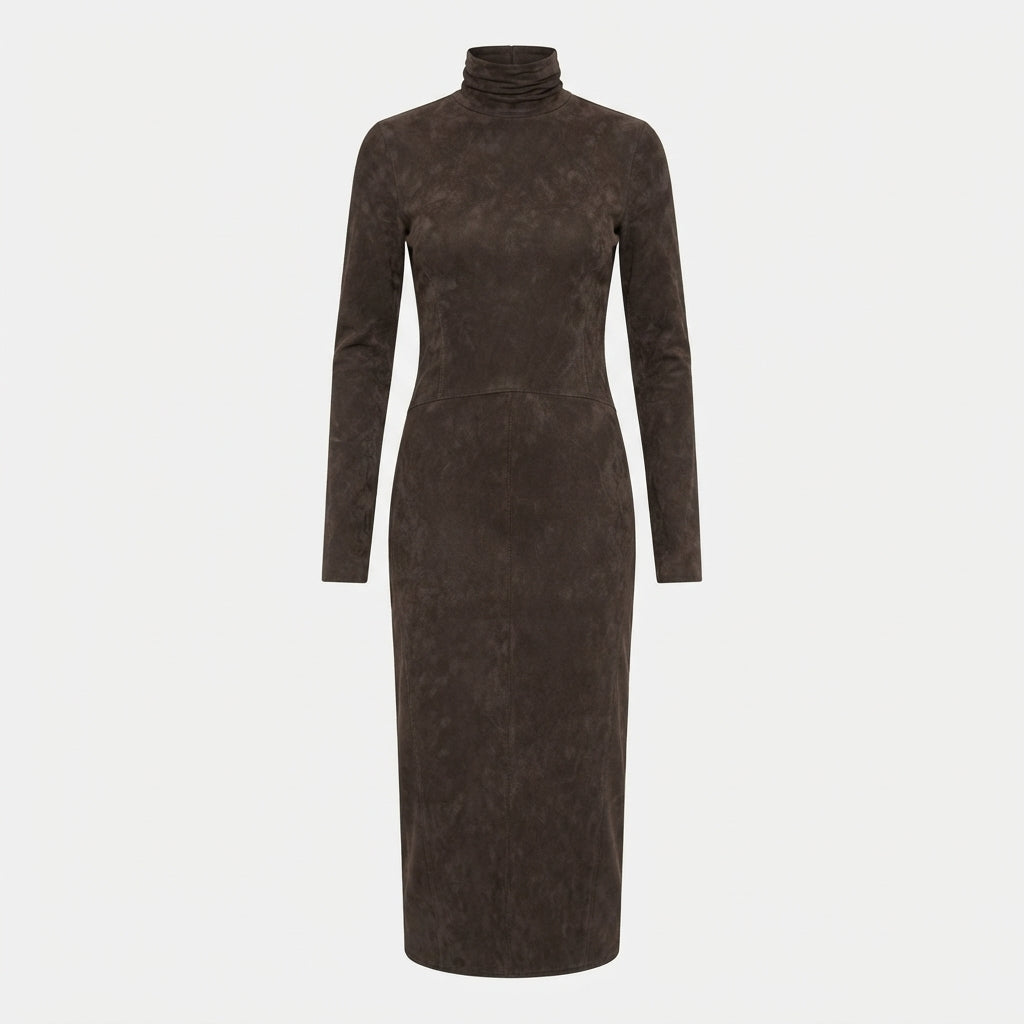 Victoria Williams | Suede High-Neck Midi Dress