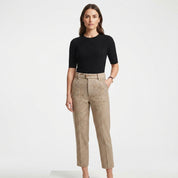 Vivienne Caldwell | Pantalon en laine à chevrons beige, taille haute