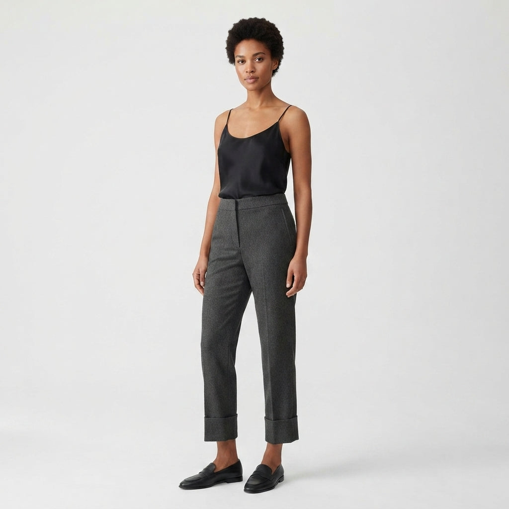 Vivienne Caldwell | Pantalon en laine à chevrons beige, taille haute