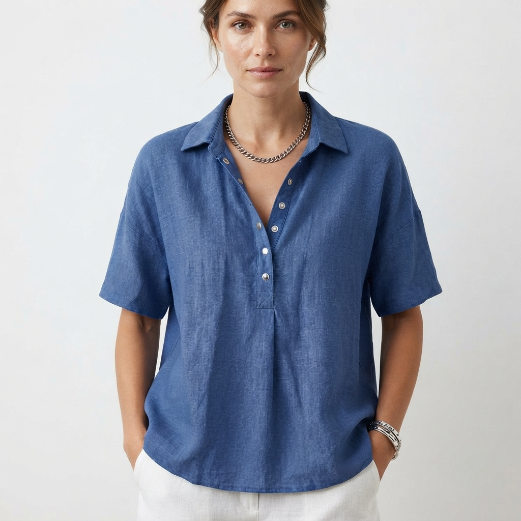 Vivienne Laurent | Linen Blend Button Blouse For Women