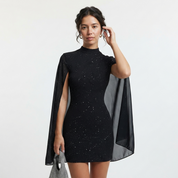 Vivienne Monroe | Glitter Cape Sleeve Mini Dress For Women