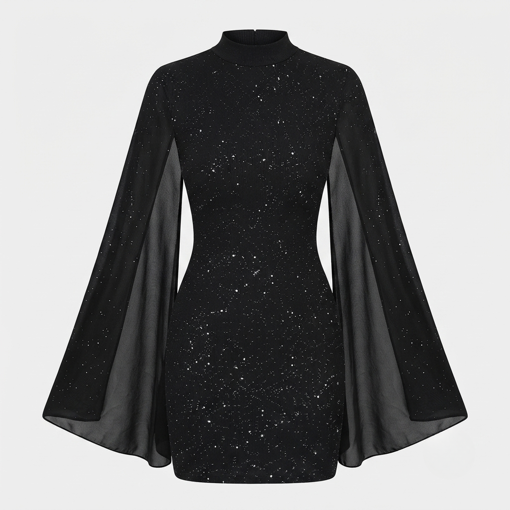 Vivienne Monroe | Glitter Cape Sleeve Mini Dress For Women