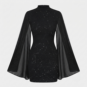 Vivienne Monroe | Glitter Cape Sleeve Mini Dress For Women