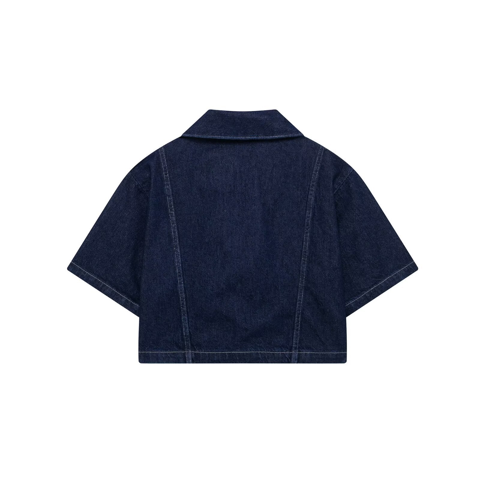 Isabeau Fontecroix | Cropped Short Sleeve Dark Wash Denim Jacket