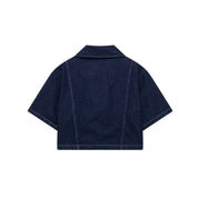 Isabeau Fontecroix | Cropped Short Sleeve Dark Wash Denim Jacket
