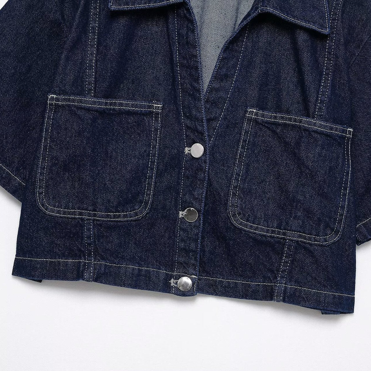 Isabeau Fontecroix | Cropped Short Sleeve Dark Wash Denim Jacket
