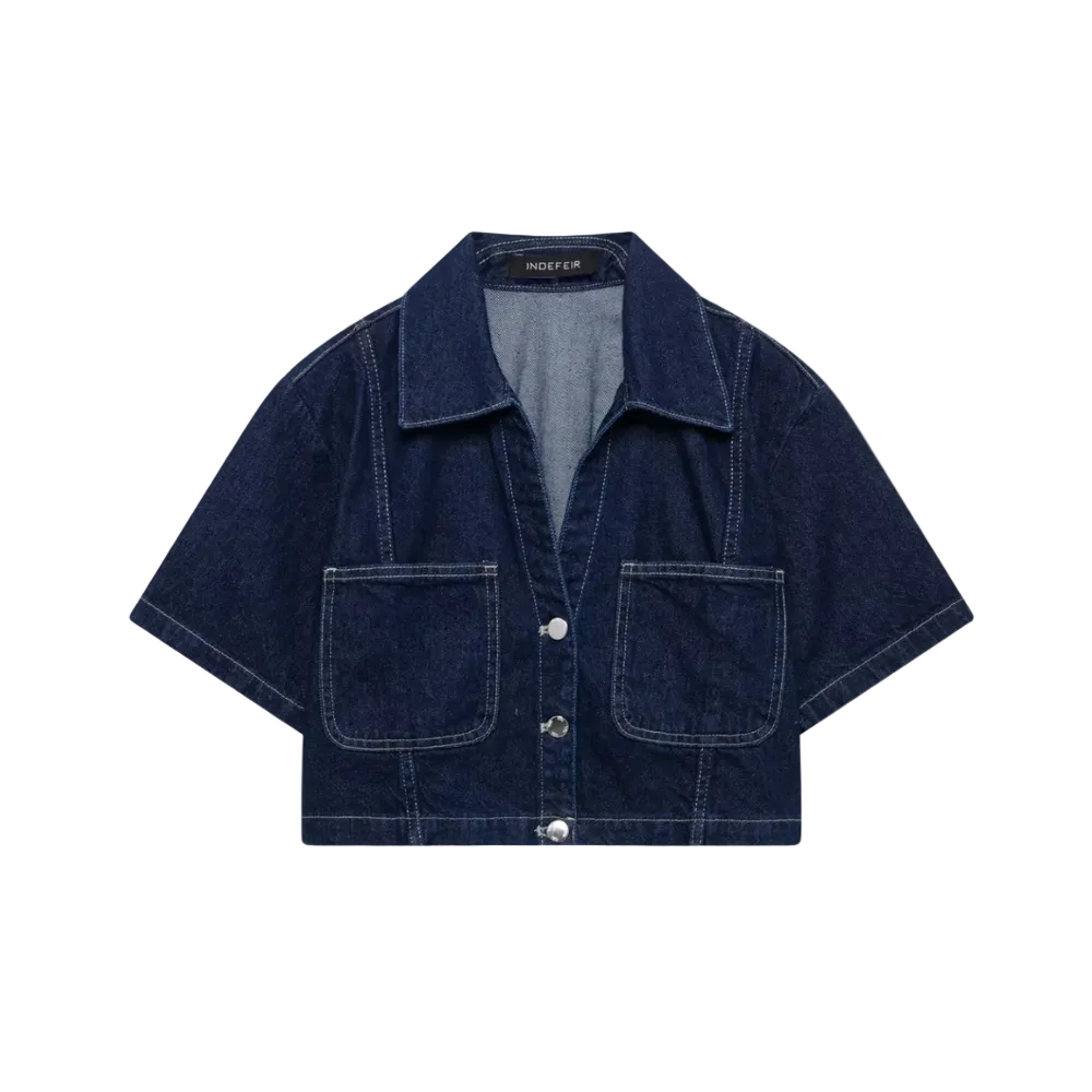 Isabeau Fontecroix | Cropped Short Sleeve Dark Wash Denim Jacket