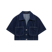Isabeau Fontecroix | Cropped Short Sleeve Dark Wash Denim Jacket