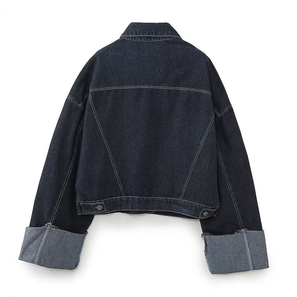 Nadine Charpentier | Oversized Dark Wash Denim Jacket with Turn-Up Cuffs