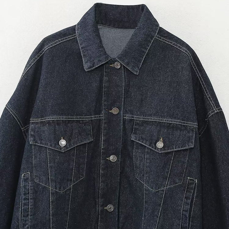 Nadine Charpentier | Oversized Dark Wash Denim Jacket with Turn-Up Cuffs