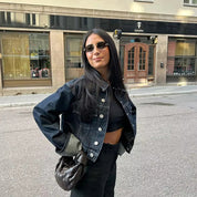Nadine Charpentier | Oversized Dark Wash Denim Jacket with Turn-Up Cuffs