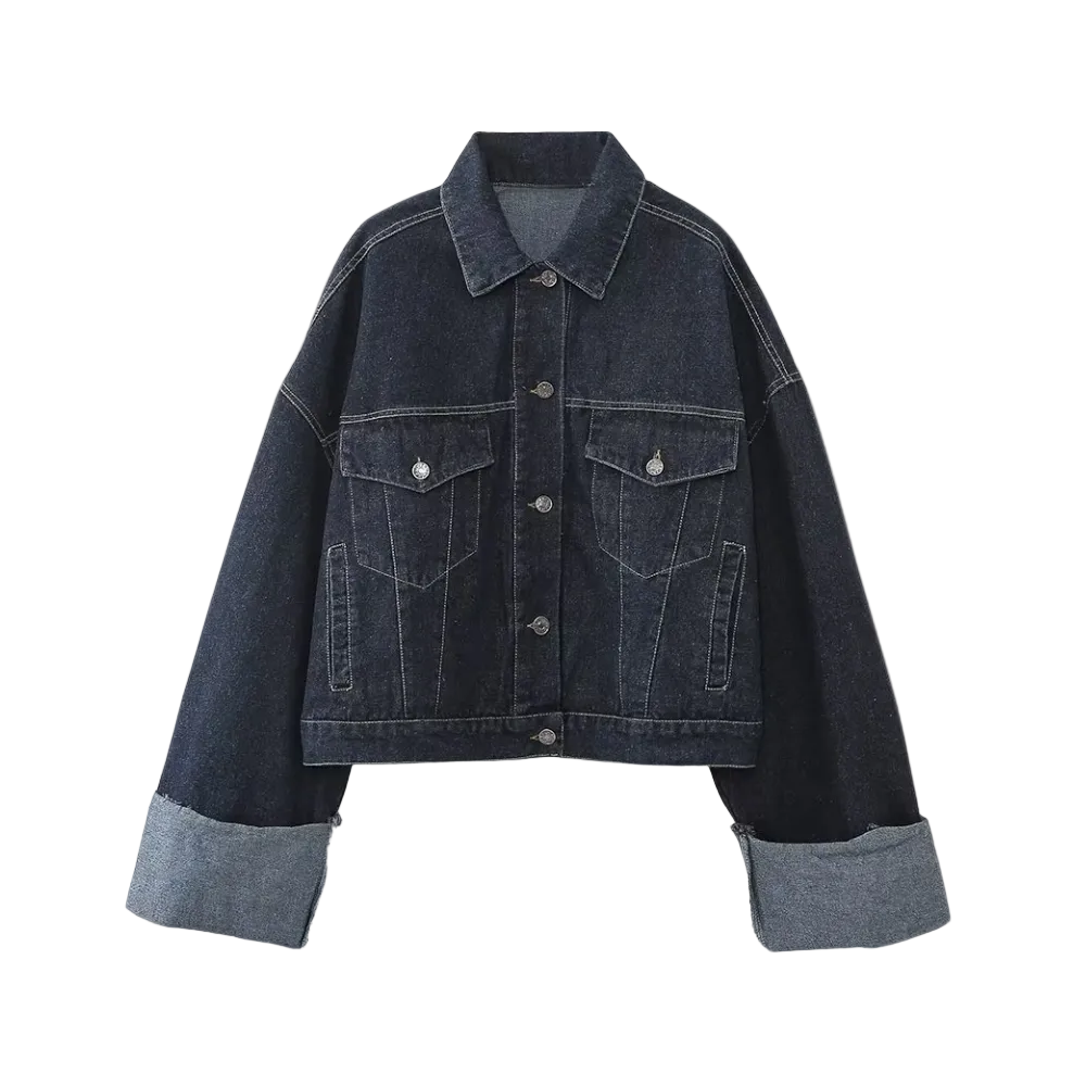 Nadine Charpentier | Oversized Dark Wash Denim Jacket with Turn-Up Cuffs