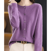 Florence Wright | Purple Button-Front Knit Cardigan
