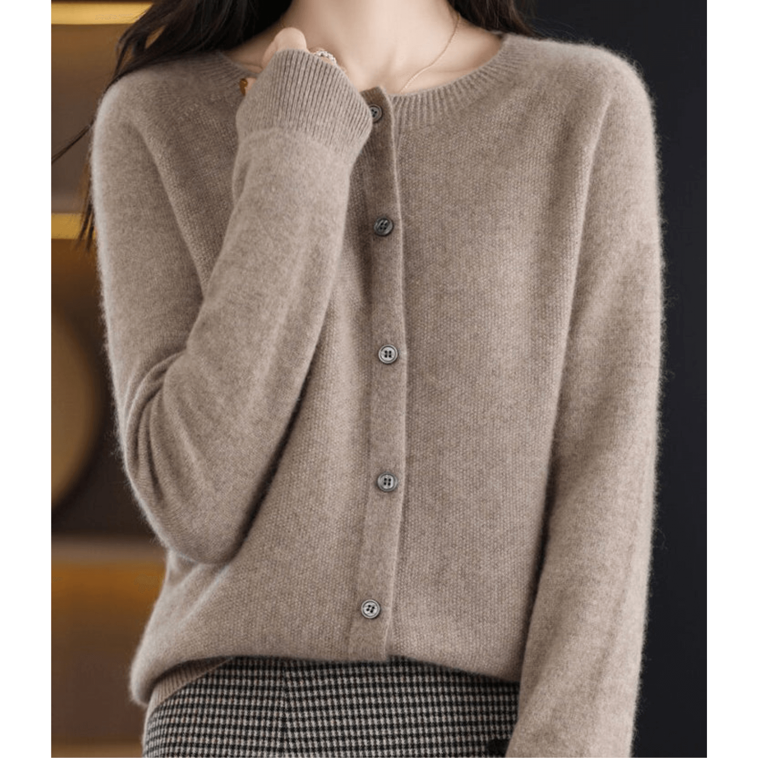 Florence Wright | Purple Button-Front Knit Cardigan