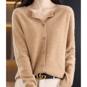 Florence Wright | Purple Button-Front Knit Cardigan