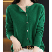 Florence Wright | Purple Button-Front Knit Cardigan