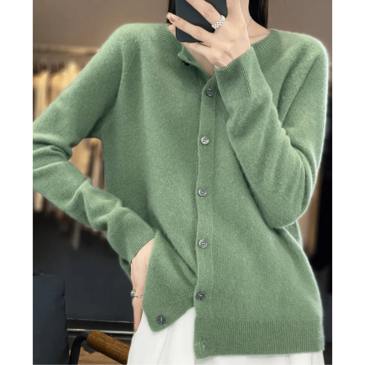 Florence Wright | Purple Button-Front Knit Cardigan