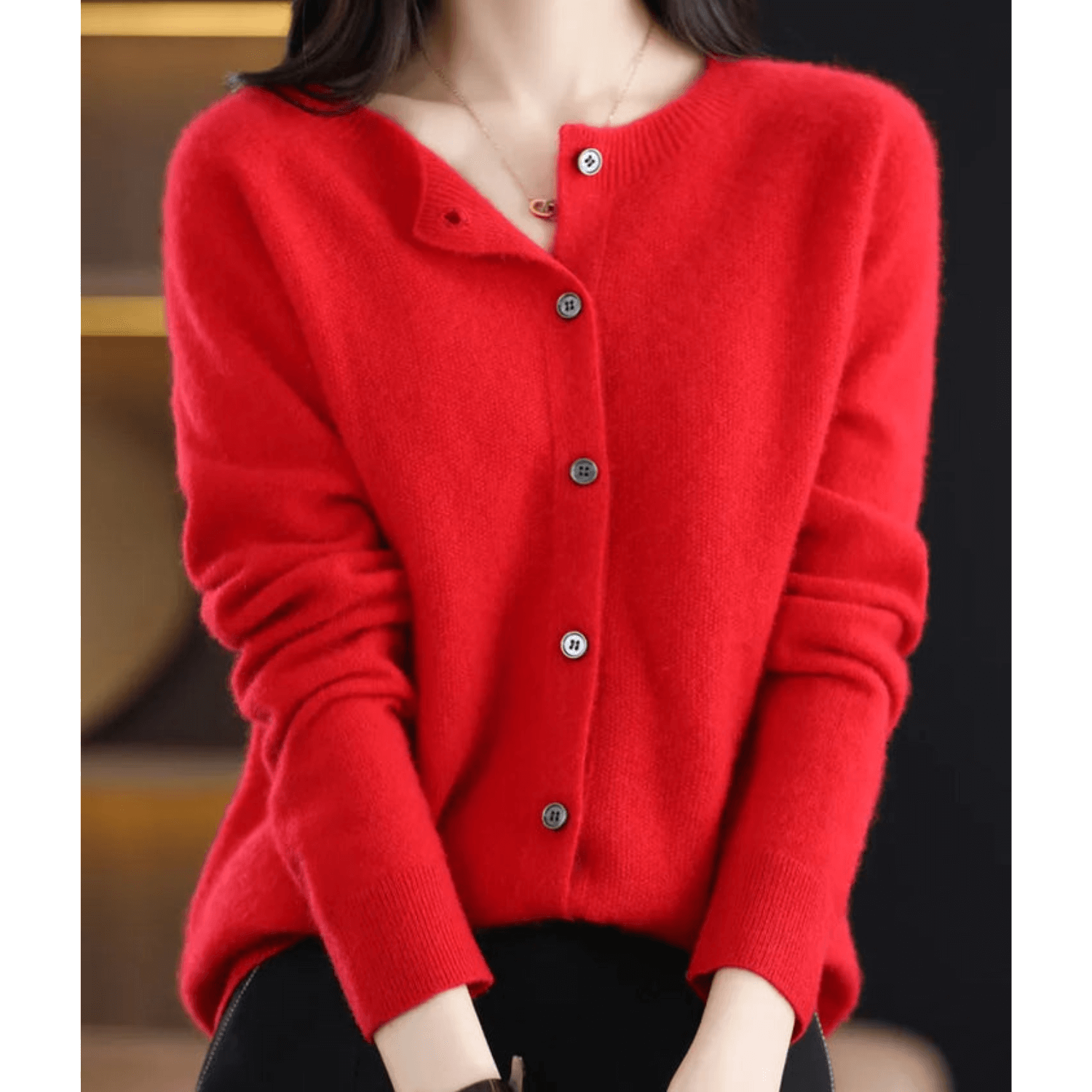 Florence Wright | Purple Button-Front Knit Cardigan