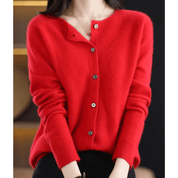 Florence Wright | Purple Button-Front Knit Cardigan