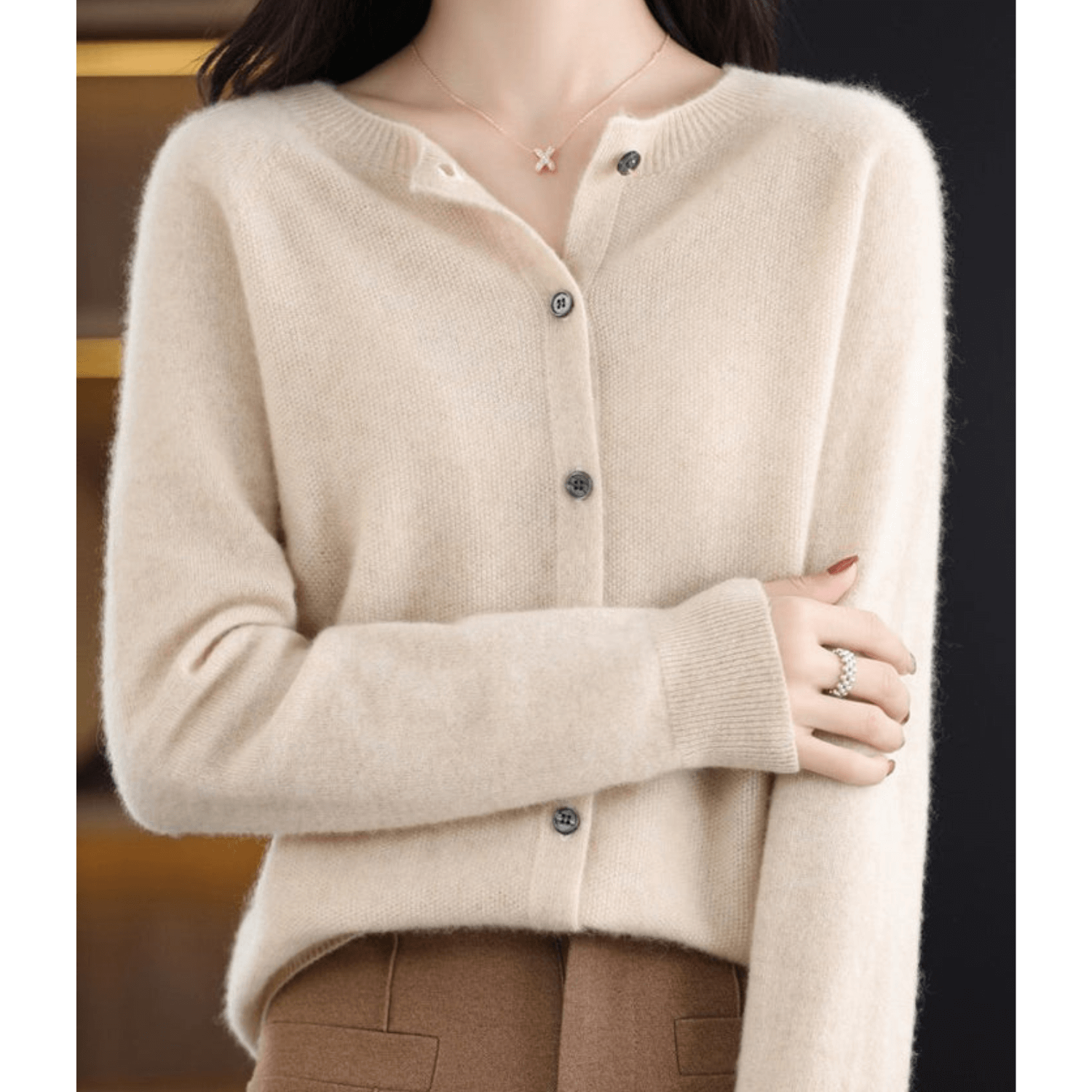 Florence Wright | Purple Button-Front Knit Cardigan