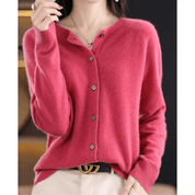 Florence Wright | Purple Button-Front Knit Cardigan