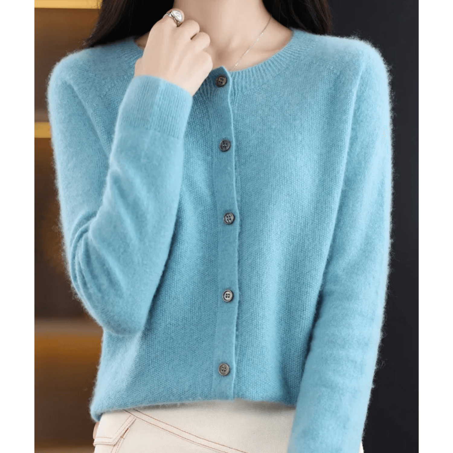 Florence Wright | Purple Button-Front Knit Cardigan