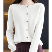 Florence Wright | Purple Button-Front Knit Cardigan
