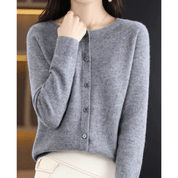 Florence Wright | Purple Button-Front Knit Cardigan