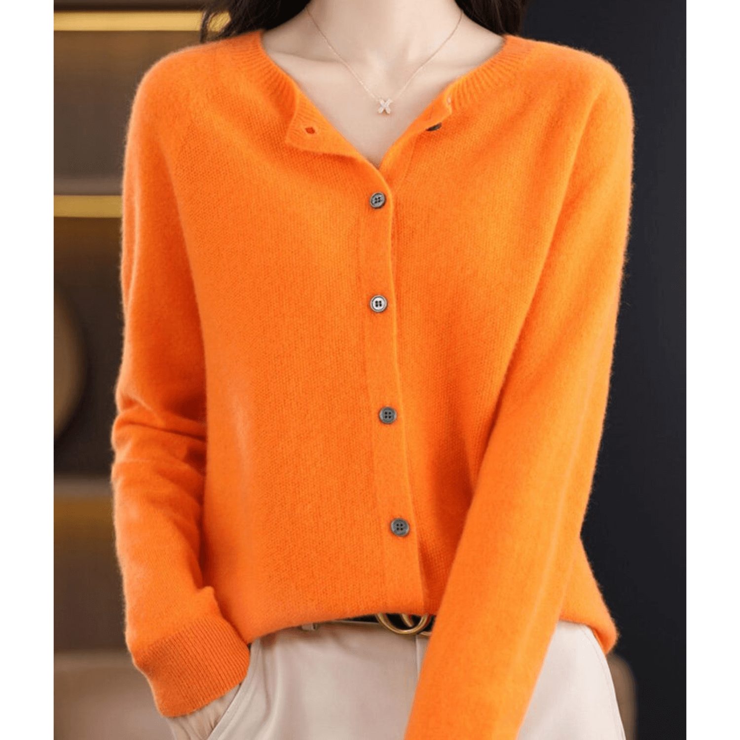 Florence Wright | Purple Button-Front Knit Cardigan