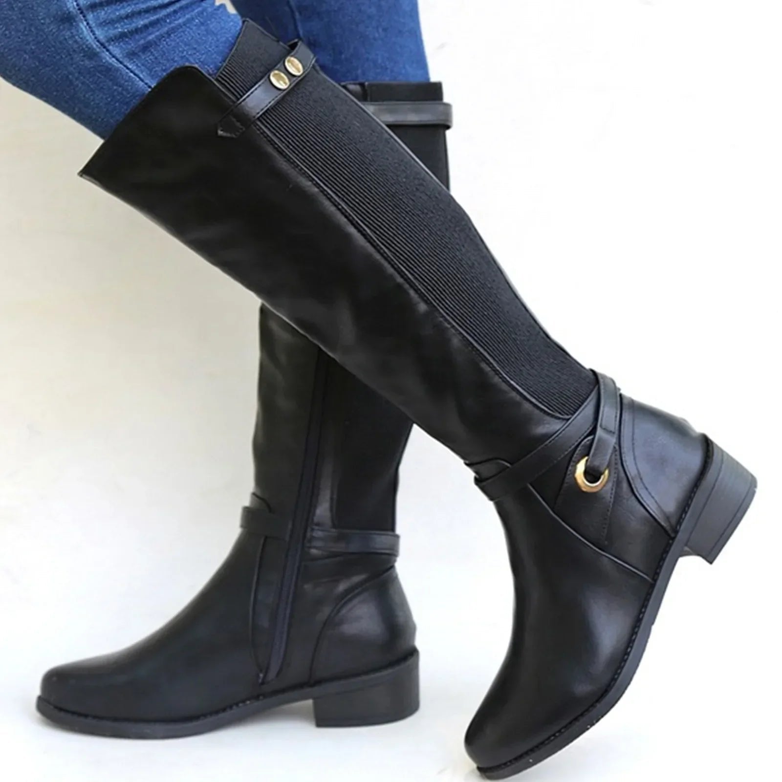 Genevieve Sutcliffe | Knee-High Riding Style Boots in Black Faux Leather