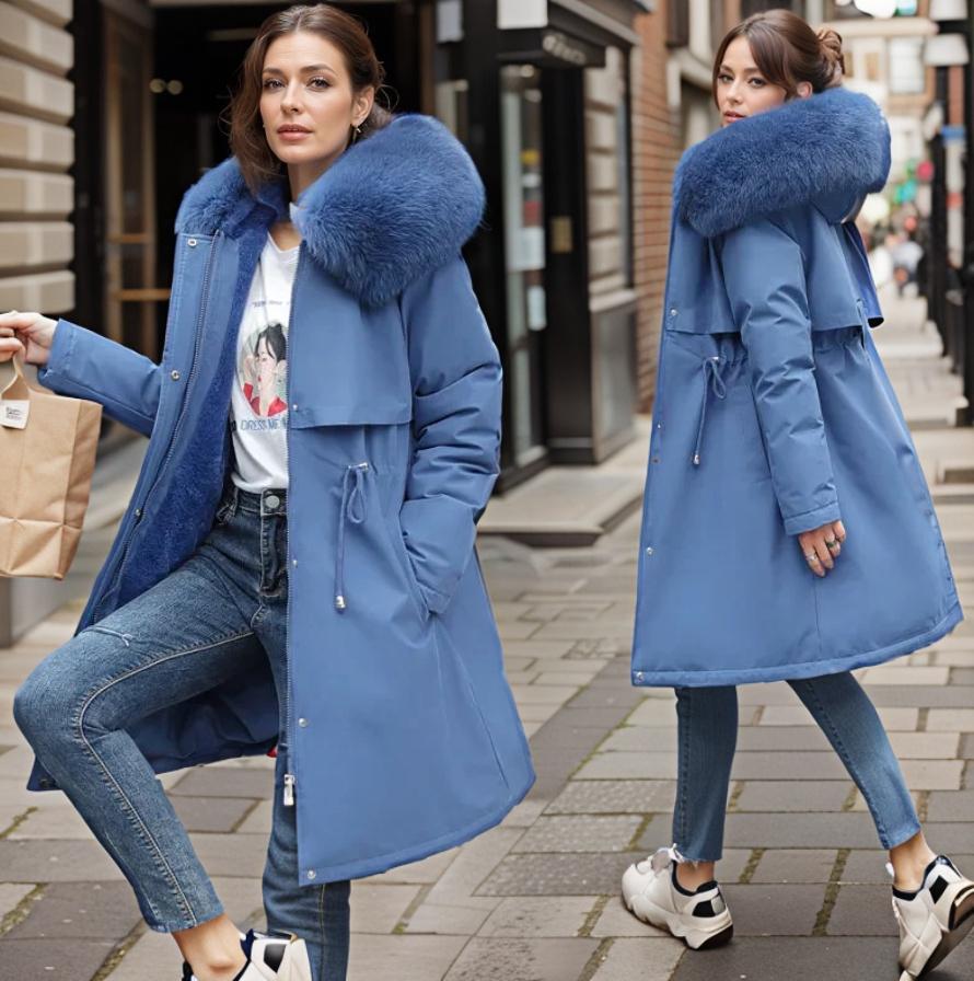 Josephine Fairfax | Blue Faux Fur Hood Longline Puffer Coat