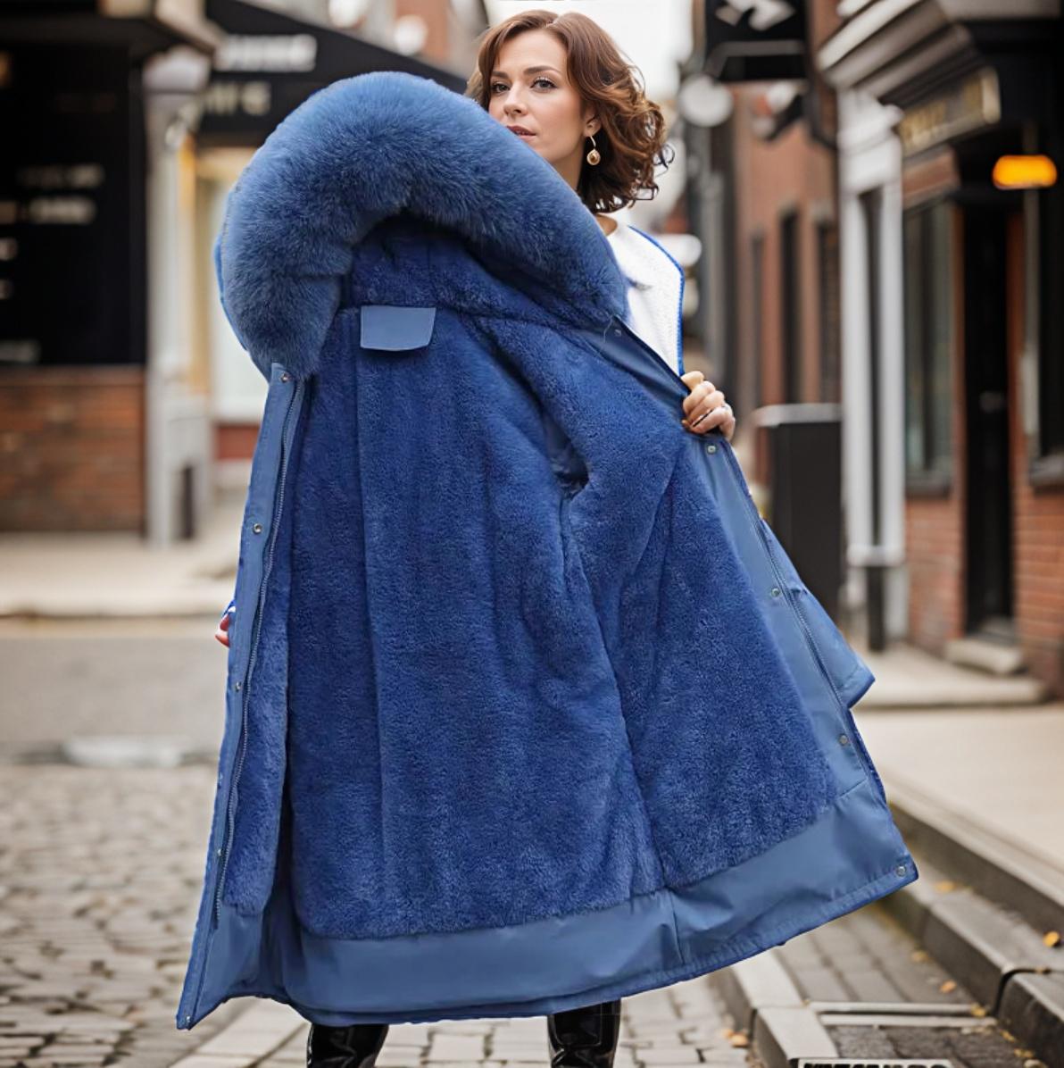 Josephine Fairfax | Blue Faux Fur Hood Longline Puffer Coat