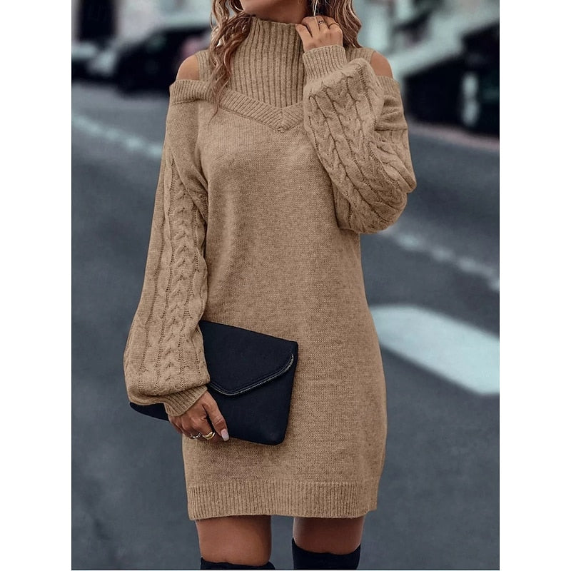 Niamh White | Cold-Shoulder Turtleneck Sweater Dress